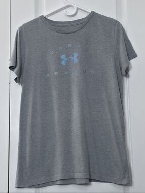 Under Armour Gray Short-Sleeve Logo Tee with Light Blue Accent